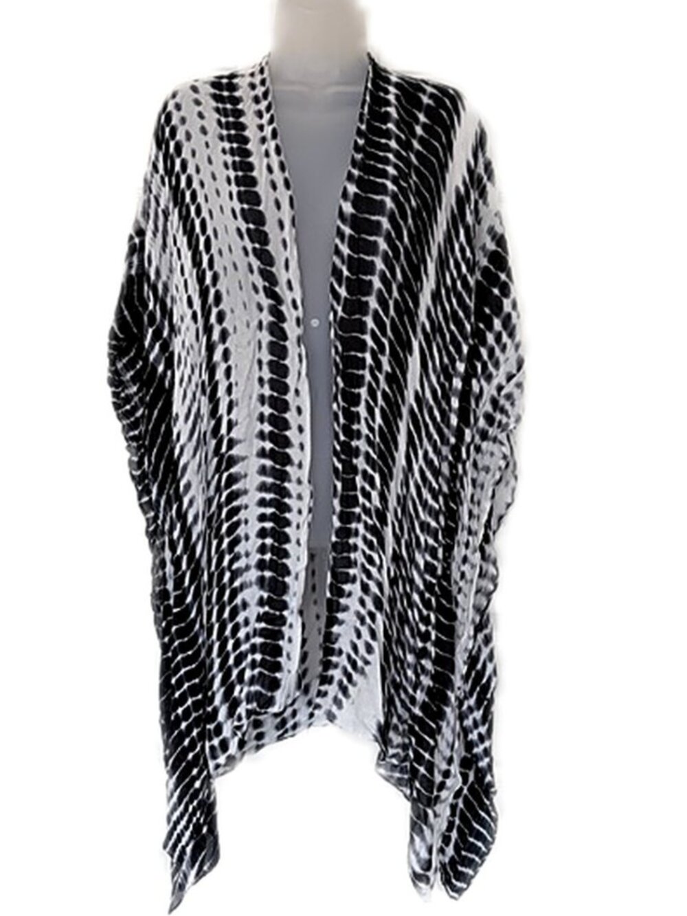 Michael Stars Convertible Ruana Tie Dye Scarf Wrap Sarong One Size Black White
